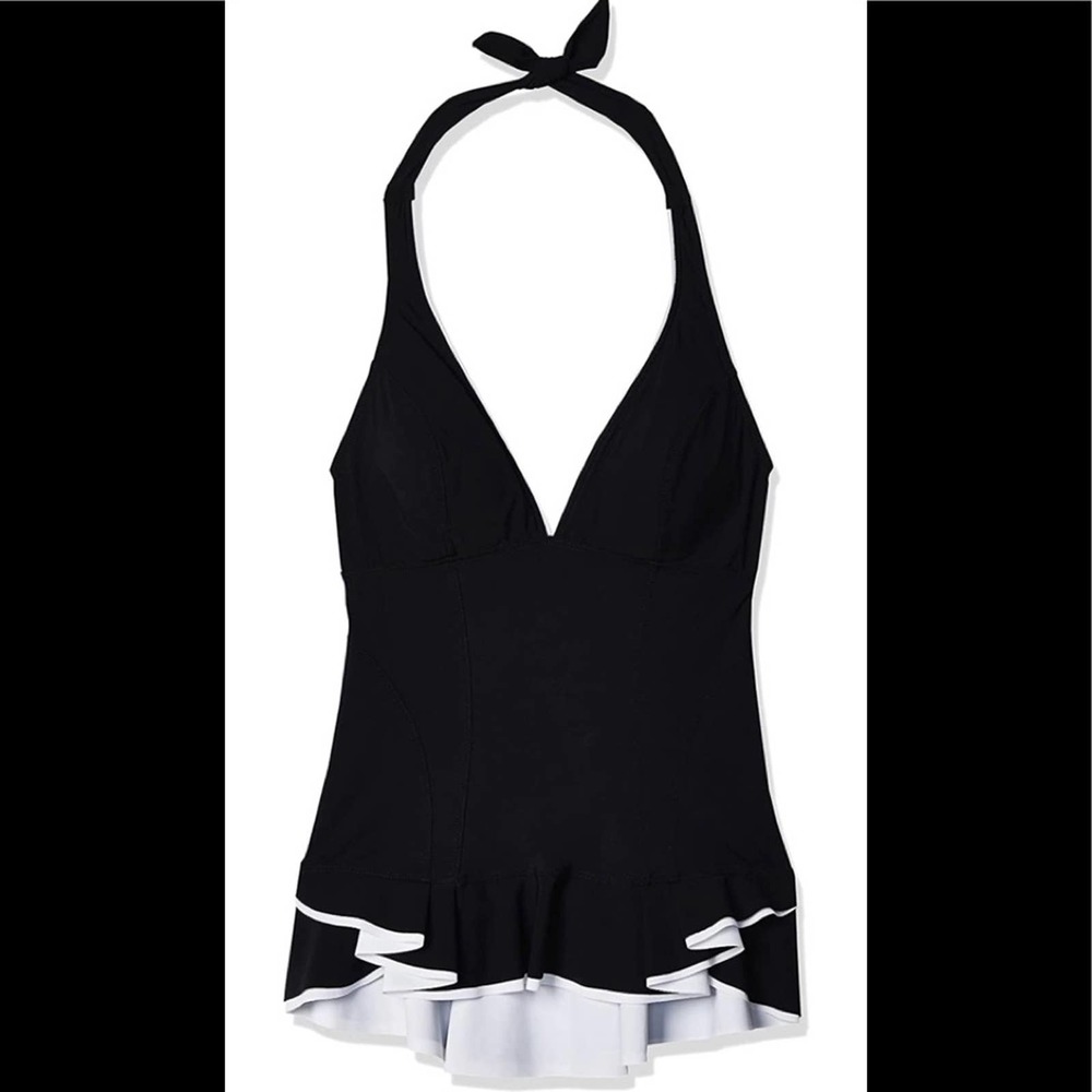 NEW Gottex Women’s Black & White Ruffle Tankini Swim Suit Top Only Size 8